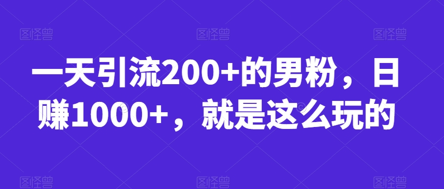 一天引流200+的男粉，日赚1000+，就是这么玩的【揭秘】-摸金项目网