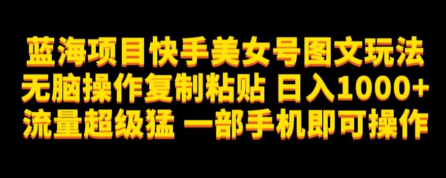 蓝海项目快手美女号图文玩法，无脑操作复制粘贴，日入1000+流量超级猛一部手机即可操作【揭秘】-摸金项目网