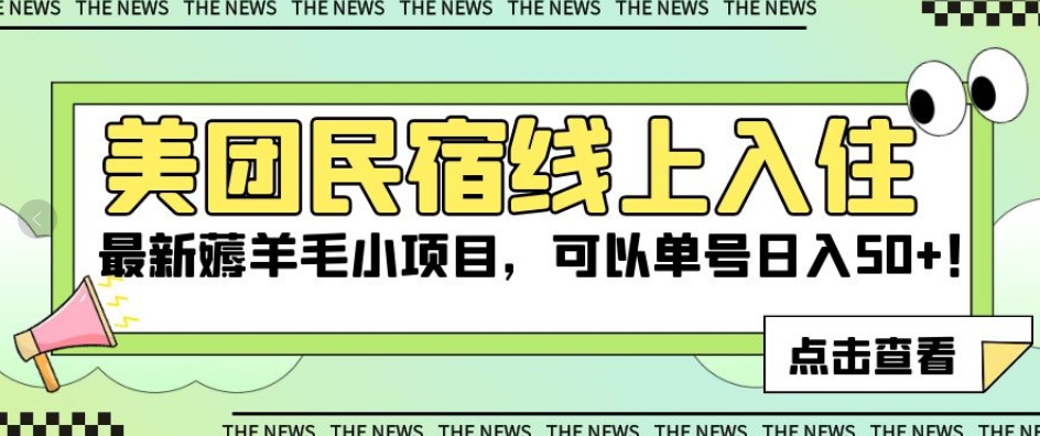 美团民宿线上入住，最新薅羊毛小项目，可以单号日入50+【揭秘】-摸金项目网