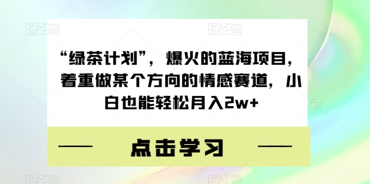 “绿茶计划”，爆火的蓝海项目，着重做某个方向的情感赛道，小白也能轻松月入2w+【揭秘】-摸金项目网