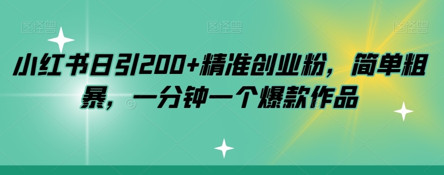 小红书日引200+精准创业粉，简单粗暴，一分钟一个爆款作品【揭秘】-摸金项目网