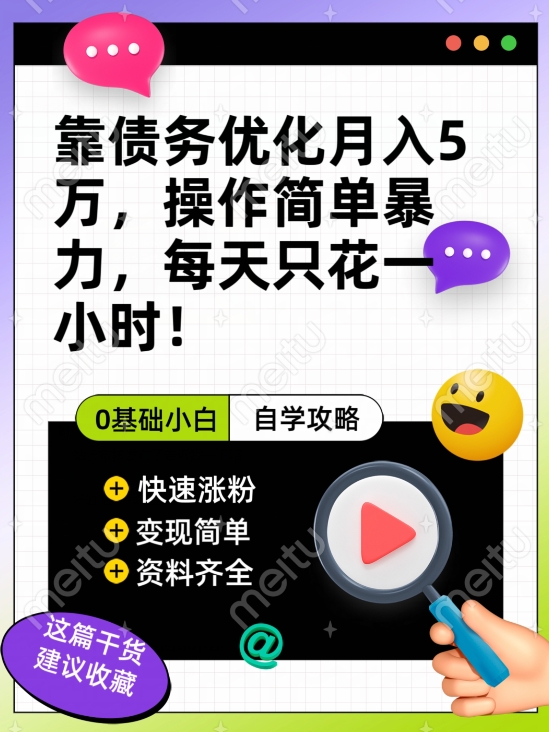 靠债务优化月入五万，每天只要花两个小时，多种方式轻松变现【揭秘】-摸金项目网