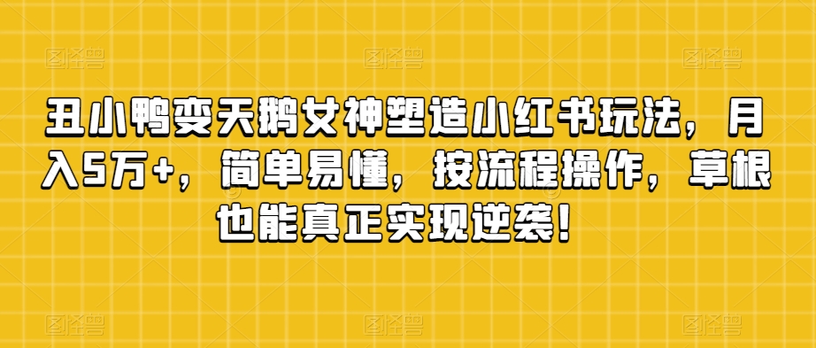 丑小鸭变天鹅女神塑造小红书玩法，月入5万+，简单易懂，按流程操作，草根也能真正实现逆袭！-摸金项目网