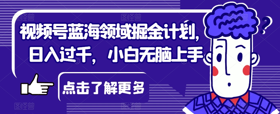 视频号蓝海领域掘金计划，日入过千，小白无脑上手【揭秘】-摸金项目网