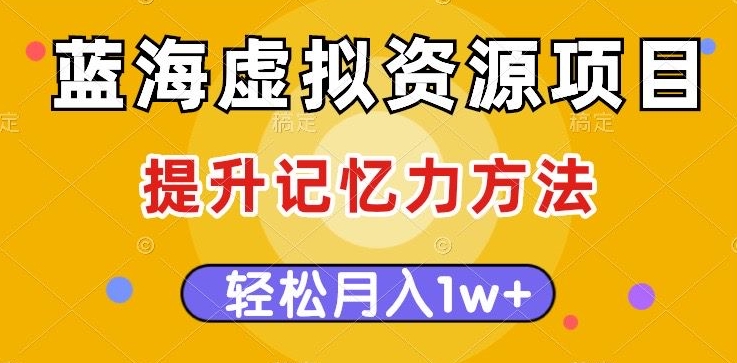 蓝海虚拟资源项目，提升记忆力方法，多种变现方式，轻松月入1w+【揭秘】-摸金项目网
