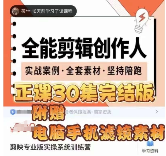 全能剪辑创作人，剪映专业版实操系统训练营，全面​提升剪映剪辑技巧-摸金项目网