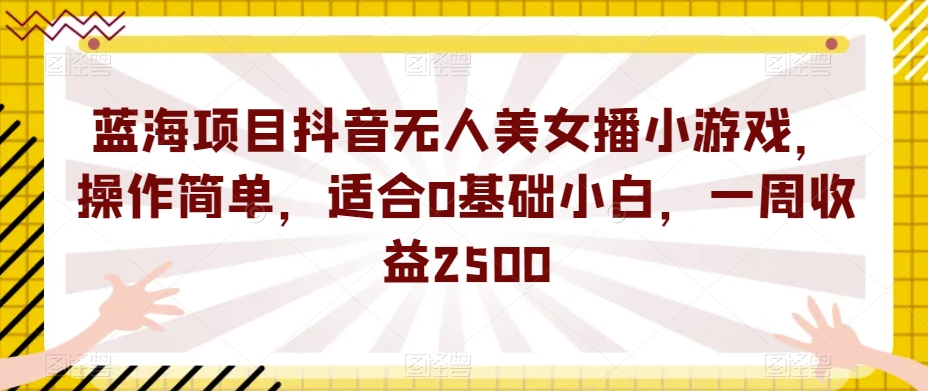 蓝海项目抖音无人美女播小游戏，操作简单，适合0基础小白，一周收益2500【揭秘】-摸金项目网
