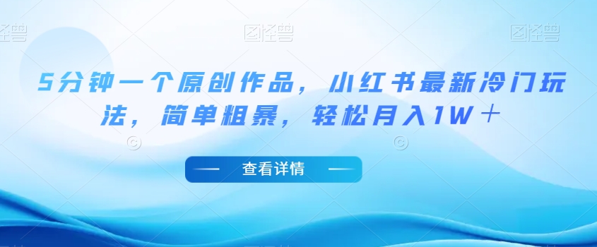 5分钟一个原创作品，小红书最新冷门玩法，简单粗暴，轻松月入1W＋【揭秘】-摸金项目网