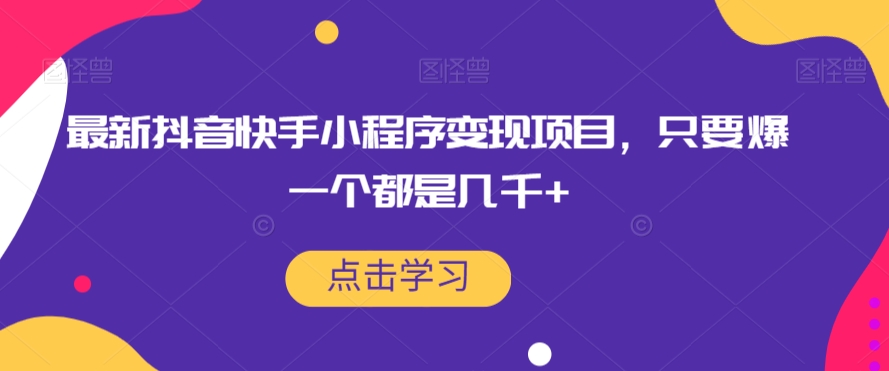 最新抖音快手小程序变现项目，只要爆一个都是几千+-摸金项目网