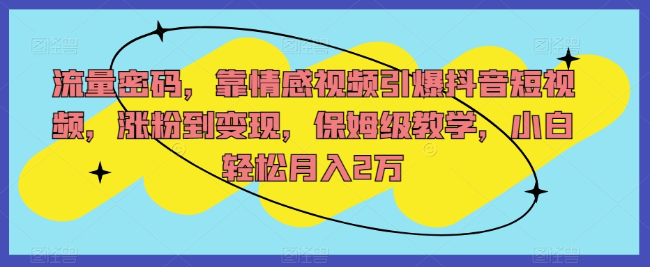 流量密码，靠情感视频引爆抖音短视频，涨粉到变现，保姆级教学，小白轻松月入2万【揭秘】-摸金项目网