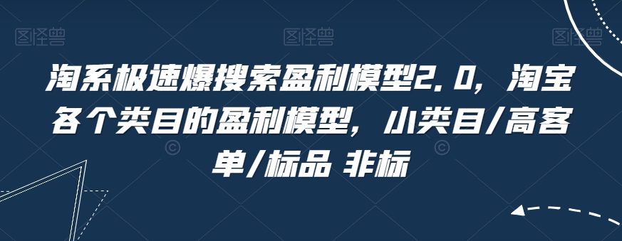 淘系极速爆搜索盈利模型2.0，淘宝各个类目的盈利模型，小类目/高客单/标品 非标-摸金项目网