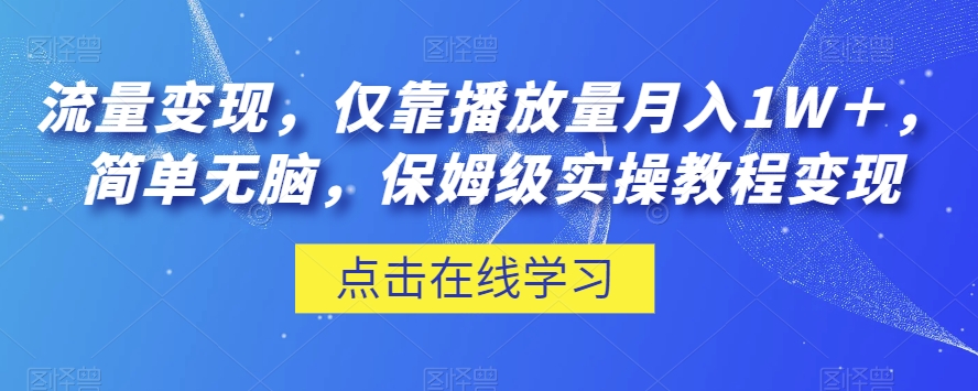 流量变现，仅靠播放量月入1W＋，简单无脑，保姆级实操教程【揭秘】-摸金项目网