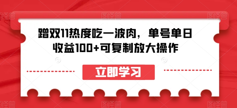 蹭双11热度吃一波肉，单号单日收益100+可复制放大操作【揭秘】-摸金项目网