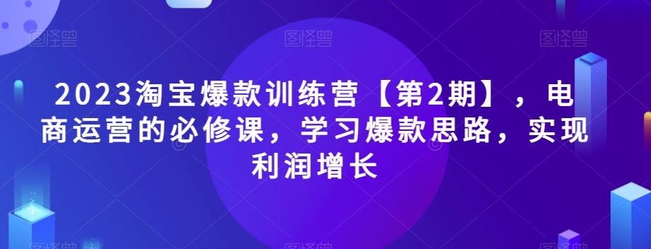2023淘宝爆款训练营【第2期】，电商运营的必修课，学习爆款思路，实现利润增长-摸金项目网