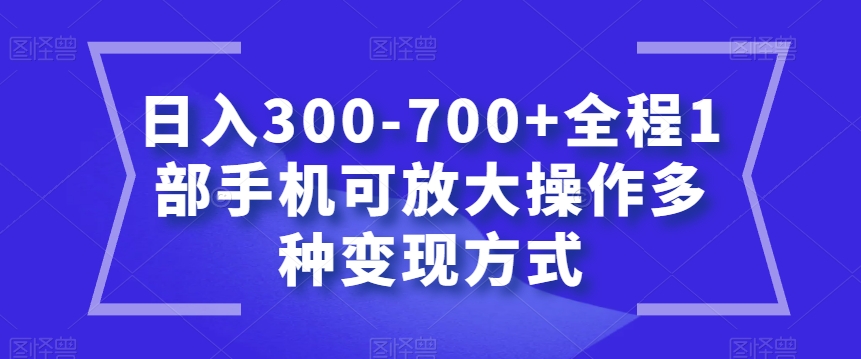 日入300-700+全程1部手机可放大操作多种变现方式【揭秘】-摸金项目网