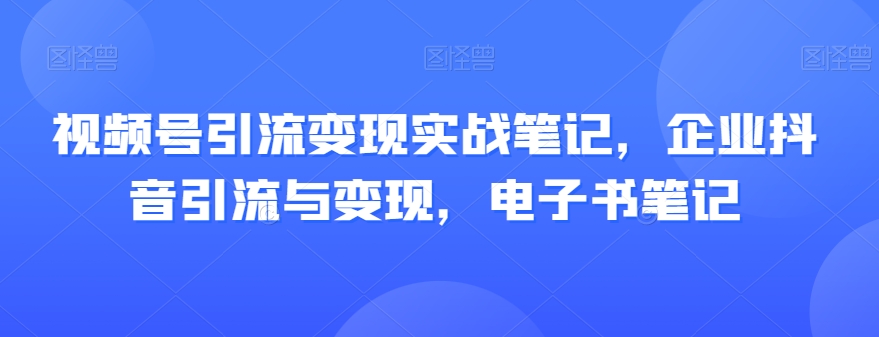 视频号引流变现实战笔记，企业抖音引流与变现，电子书笔记-摸金项目网