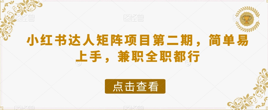 小红书达人矩阵项目第二期，简单易上手，兼职全职都行-摸金项目网