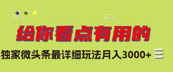 独家微头条最详细玩法，月入3000+【揭秘】-摸金项目网