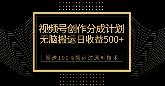 最新视频号创作分成计划，无脑搬运一天收益500+，100%搬运过原创技巧【揭秘】-摸金项目网