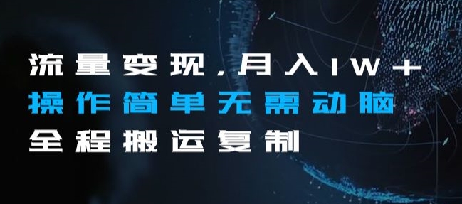 流量变现，月入1W+操作简单无需动脑全程搬运复制【揭秘】-摸金项目网
