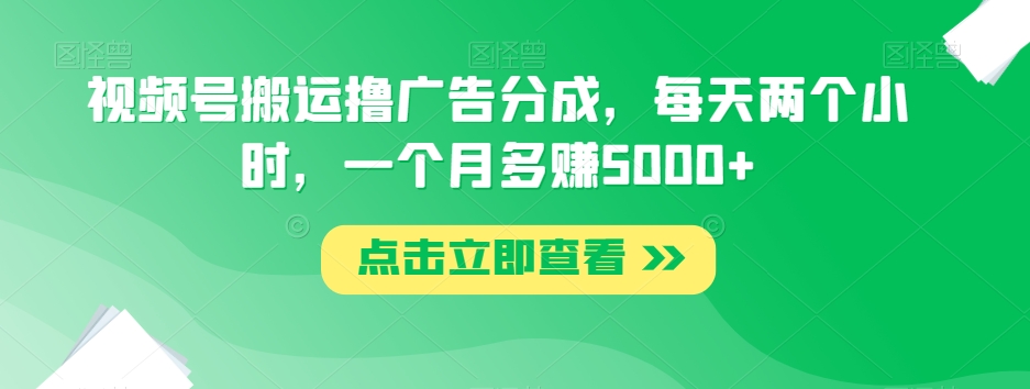 视频号搬运撸广告分成，每天两个小时，一个月多赚5000+-摸金项目网
