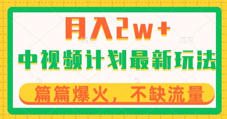 中视频计划全新玩法，月入2w+，收益稳定，几分钟一个作品，小白也可入局【揭秘】-摸金项目网