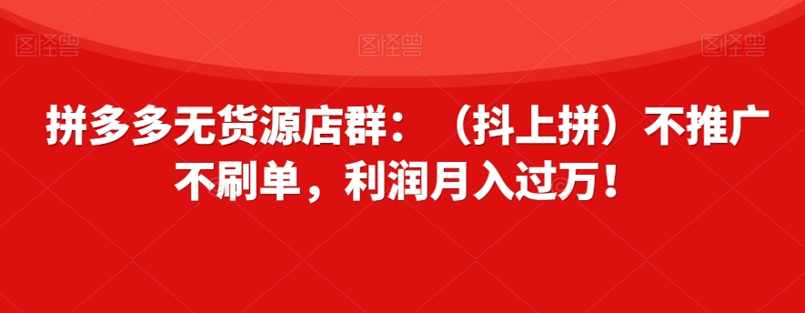 拼多多无货源店群：（抖上拼）不推广不刷单，利润月入过万！【揭秘】-摸金项目网