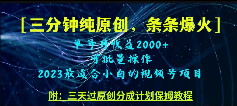 三分钟制作视频号纯原创，条条爆款，轻松月入过万【揭秘】-摸金项目网