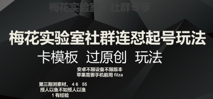 梅花实验室社群连怼起号玩法，卡模板过原创玩法【揭秘】-摸金项目网