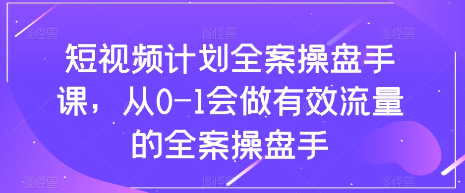 短视频计划全案操盘手课，从0-1会做有效流量的全案操盘手-摸金项目网