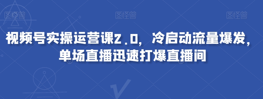 视频号实操运营课2.0，冷启动流量爆发，单场直播迅速打爆直播间-摸金项目网