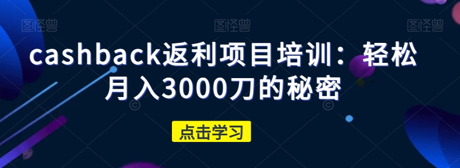 cashback返利项目培训：轻松月入3000刀的秘密-摸金项目网