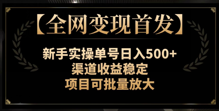 【全网变现首发】新手实操单号日入500+，渠道收益稳定，项目可批量放大【揭秘】-摸金项目网