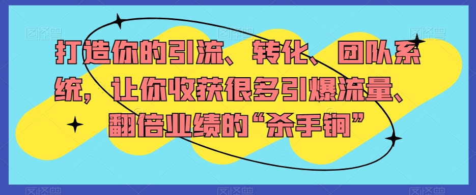 打造你的引流、转化、团队系统，让你收获很多引爆流量、翻倍业绩的“杀手锏”-摸金项目网