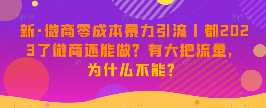 新·微商零成本暴力引流丨都2023了微商还能做？有大把流量，为什么不能？-摸金项目网
