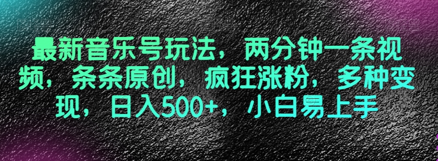 最新音乐号玩法，两分钟一条视频，条条原创，疯狂涨粉，多种变现，日入500+，小白易上手【揭秘】-摸金项目网