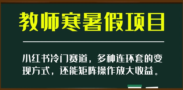 小红书冷门赛道，教师寒暑假项目，多种连环套的变现方式，还能矩阵操作放大收益【揭秘】-摸金项目网