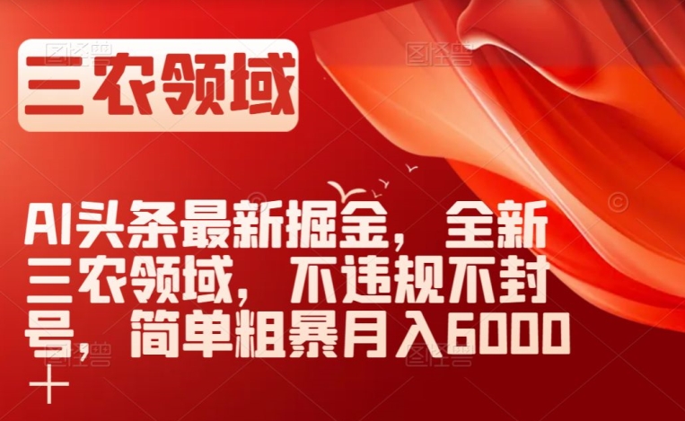 AI头条最新掘金，全新三农领域，不违规不封号，简单粗暴月入6000＋【揭秘】-摸金项目网