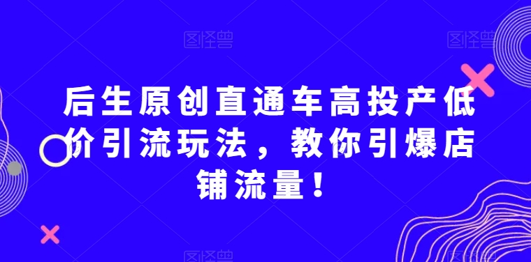 后生原创直通车高投产低价引流玩法，教你引爆店铺流量！-摸金项目网