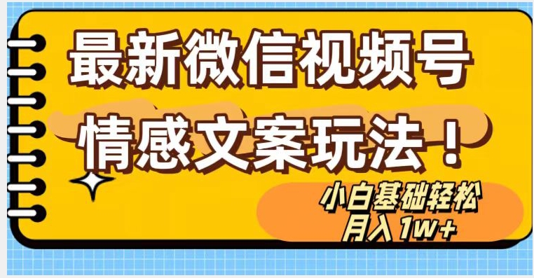 微信视频号情感文案最新玩法，小白轻松月入1万+无脑搬运【揭秘】-摸金项目网
