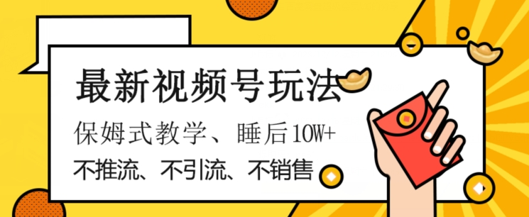 最新视频号玩法，不销售、不引流、不推广，躺着月入1W+，保姆式教学，小白轻松上手【揭秘】-摸金项目网