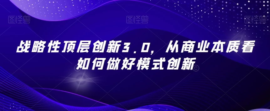 战略性顶层创新3.0，从商业本质看如何做好模式创新-摸金项目网