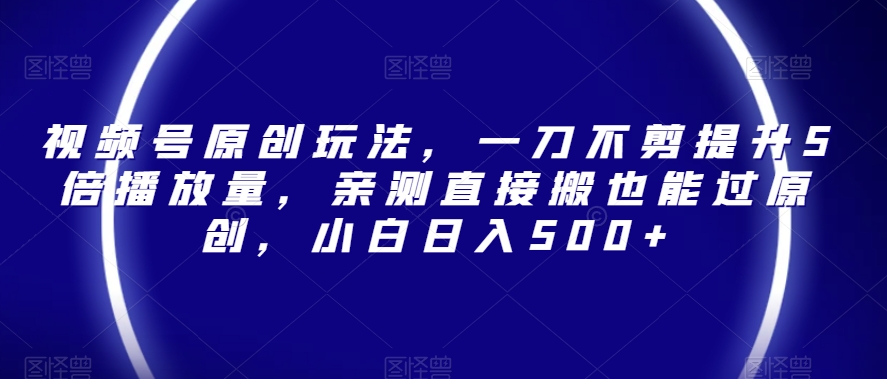 视频号原创玩法，一刀不剪提升5倍播放量，亲测直接搬也能过原创，小白日入500+【揭秘】-摸金项目网