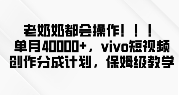 老奶奶都会操作，新平台无脑操作，单月40000+，vivo短视频创作分成计划【揭秘】-摸金项目网