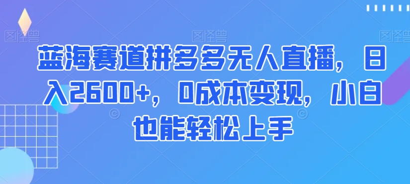 蓝海赛道拼多多无人直播，日入2600+，0成本变现，小白也能轻松上手【揭秘】-摸金项目网