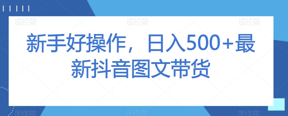 新手好操作，日入500+最新抖音图文带货【揭秘】-摸金项目网