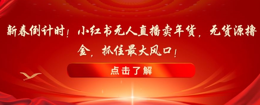 新春倒计时！小红书无人直播卖年货，无货源撸金，抓住最大风口【揭秘】-摸金项目网