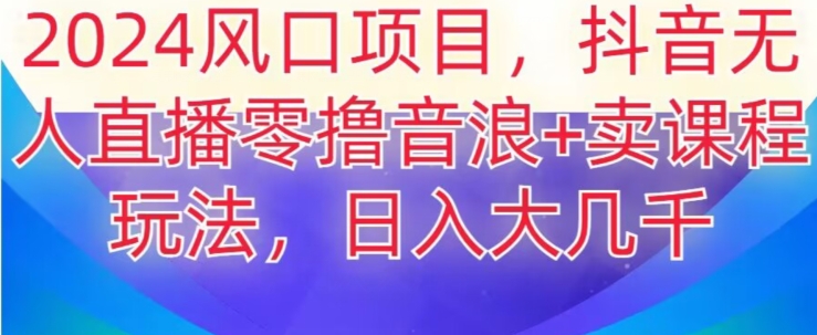 2024风口项目，抖音无人主播撸音浪+卖课程玩法，日入大几千【揭秘】-摸金项目网