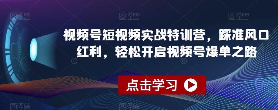 视频号短视频实战特训营，踩准风口红利，轻松开启视频号爆单之路-摸金项目网