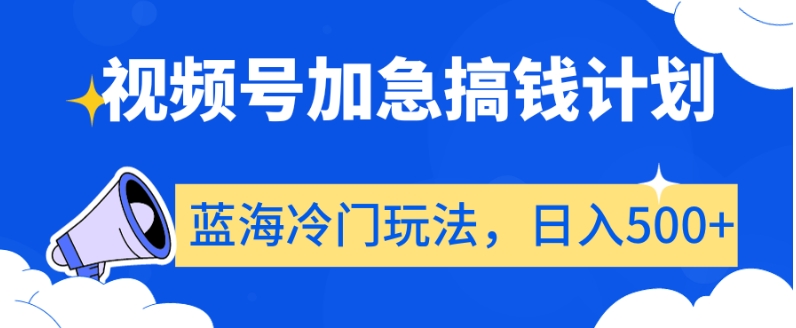 视频号加急搞钱计划，蓝海冷门玩法，日入500+【揭秘】-摸金项目网